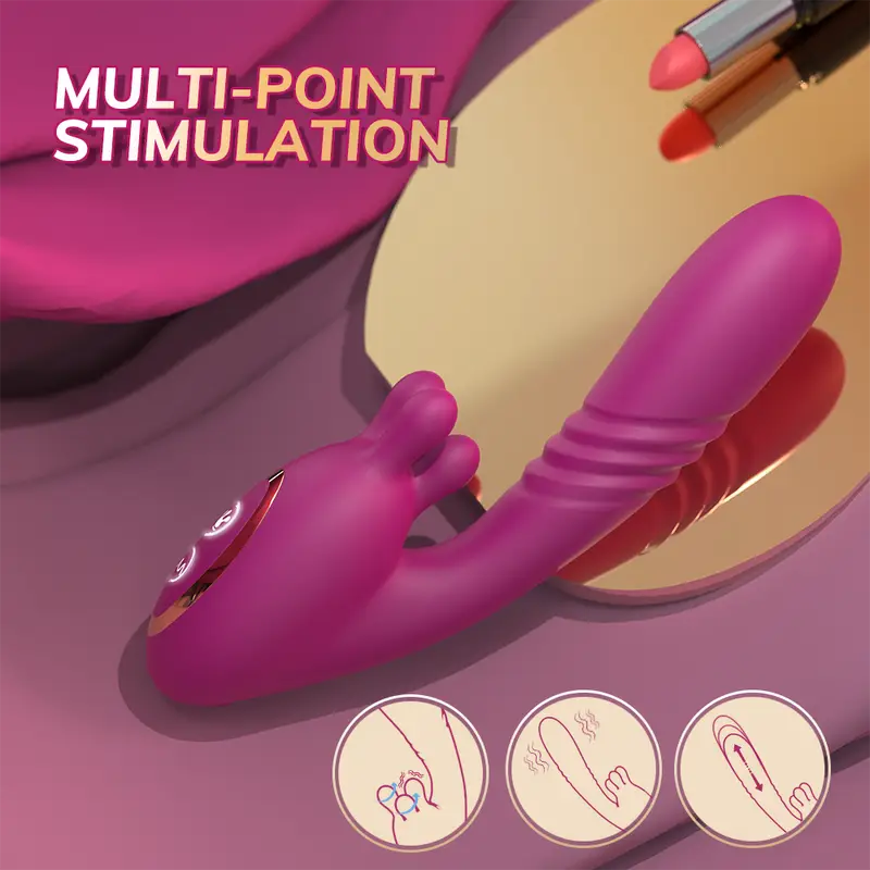 Flutter G-Spot Rabbit Vibrator with three-ear clitoral pinching mechanism and automatic thrusting premium silicone shaft
