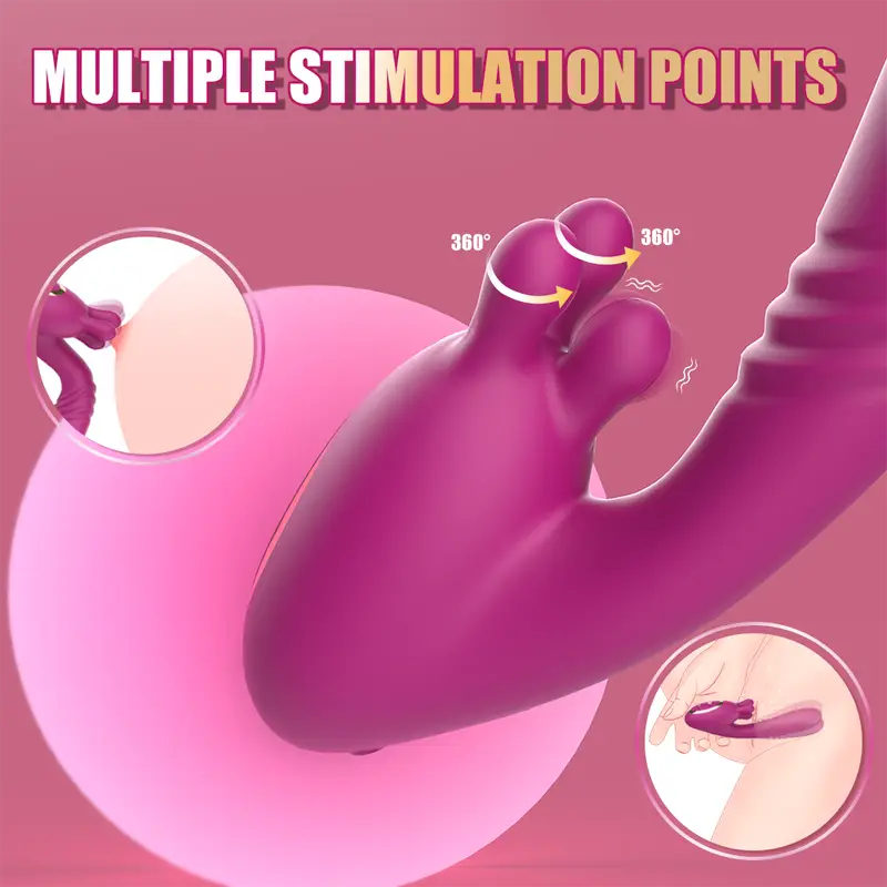Flutter G-Spot Rabbit Vibrator with three-ear clitoral pinching mechanism and automatic thrusting premium silicone shaft