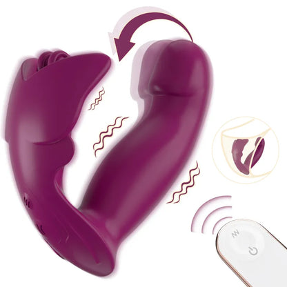 Flutter wearable G-spot vibrator with ergonomic butterfly wings and wireless remote control in crimson.