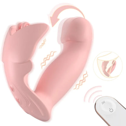 Flutter wearable G-spot vibrator with ergonomic butterfly wings and wireless remote control in pink.