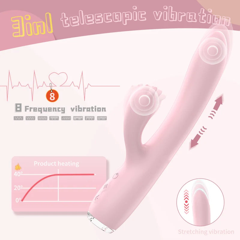 Nova G-Spot Rabbit Vibrator with dual motors and premium pink silicone lifestyle view on white bedding.