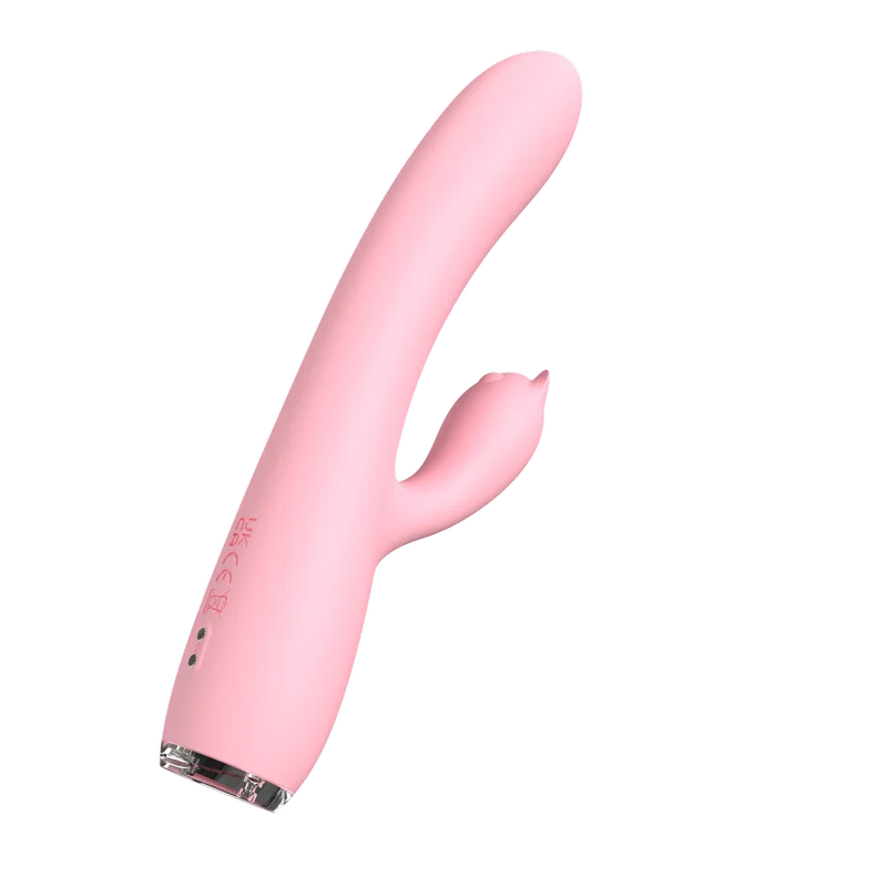 Nova G-Spot Rabbit Vibrator with dual motors and premium pink silicone lifestyle view on white bedding.