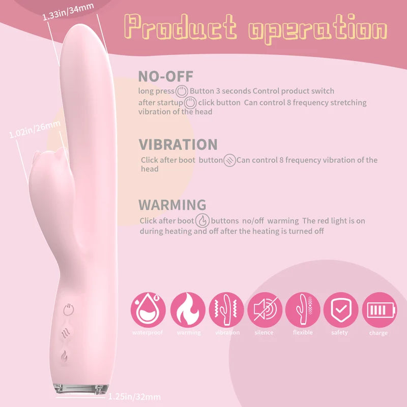 Nova G-Spot Rabbit Vibrator with dual motors and premium pink silicone lifestyle view on white bedding.